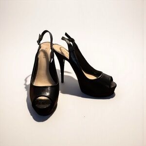 Guess Black Slingback Peep Toe Heels